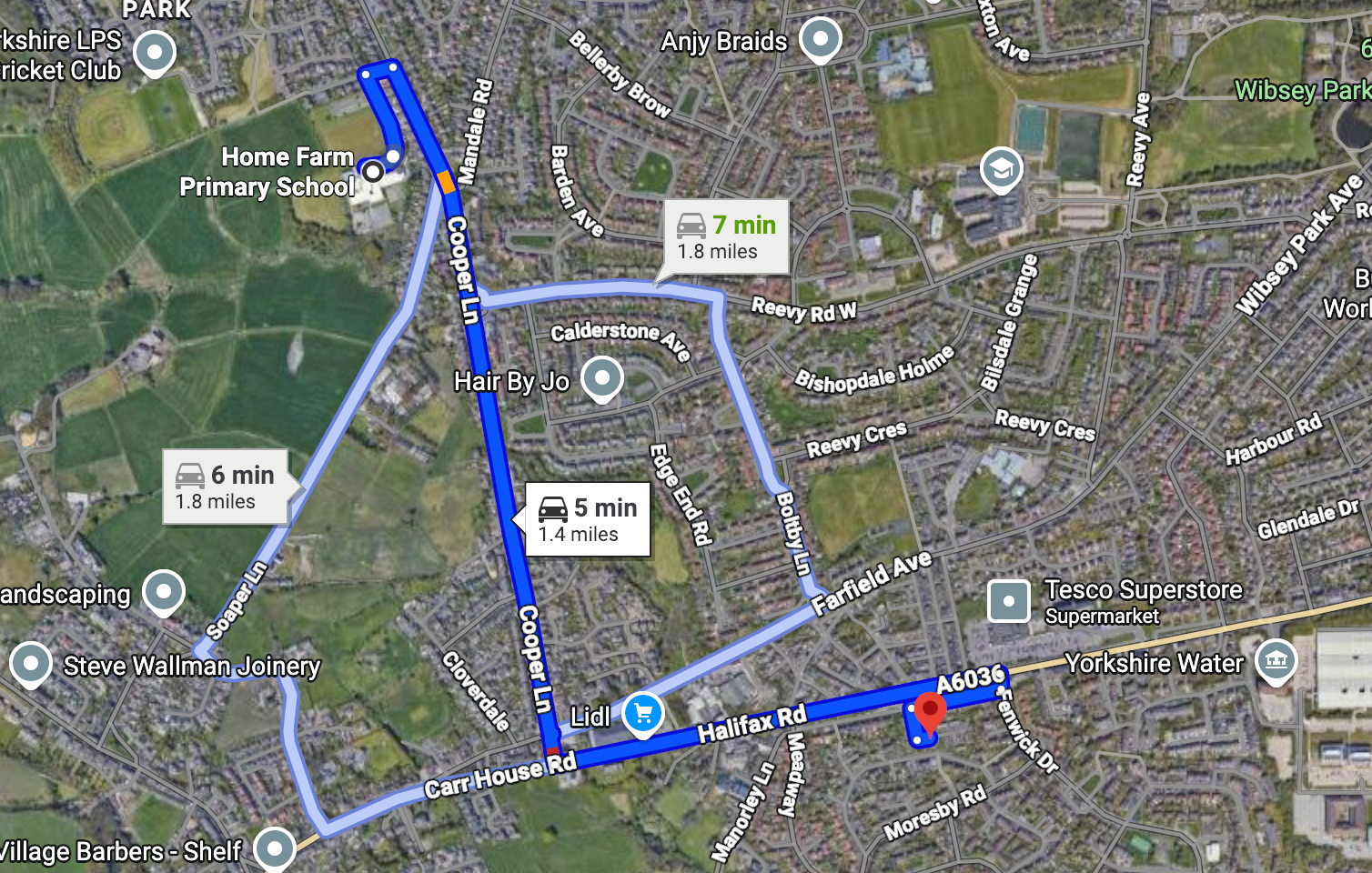 Walking route from Home Farm Primary to Young Acorns