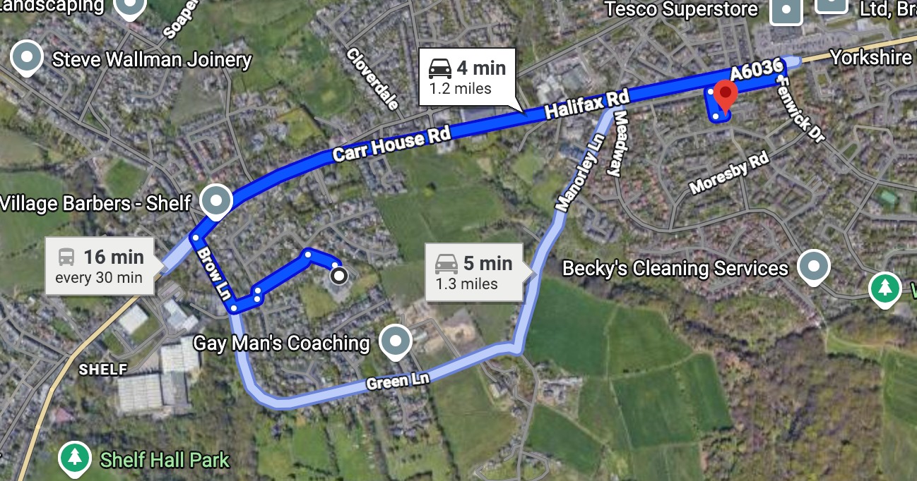 Walking route from St Michael and All Angels CofE Primary to Young Acorns